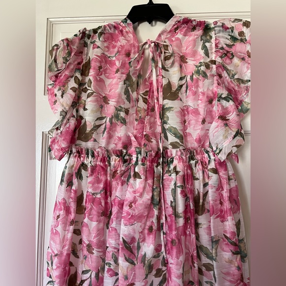 vestique Pink Floral Maxi Dress with Green Leaf Print - Picture 5 of 5